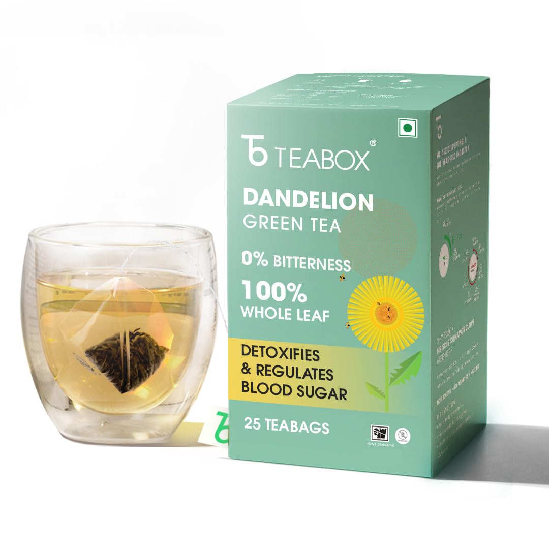 Teabox Premium Darjeeling Green Tea With Dandelion Roots | 100% Whole Leaf & 0% Bitterness | Green Tea From The Himalayas | 25 Tea Bags (Low Caffeine)