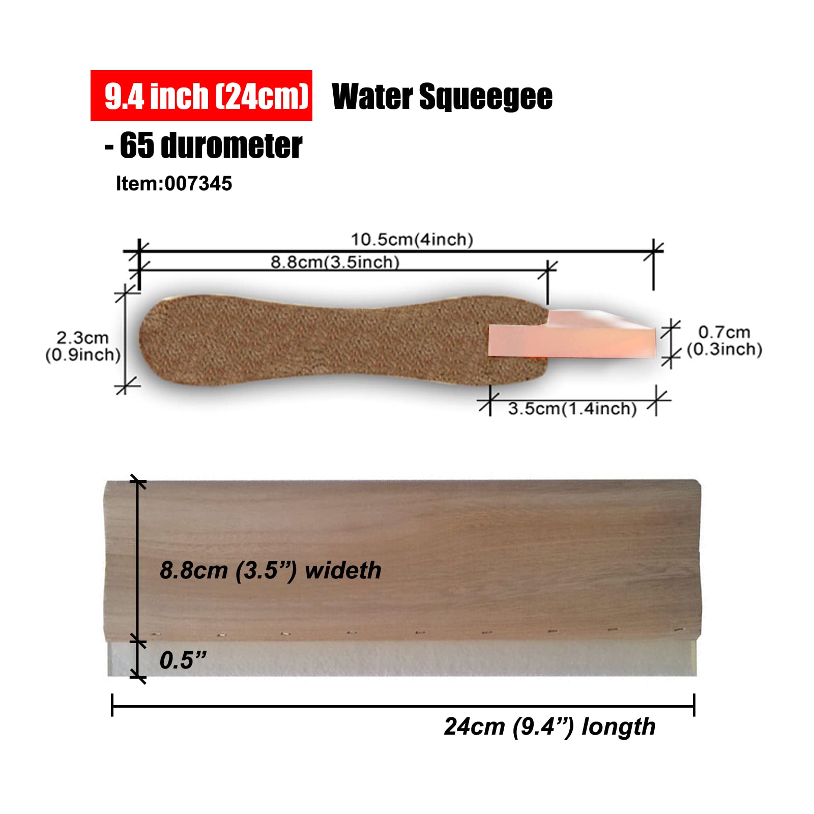 BREVELTION Silk Screen Printing Scraper Rubber Squeegee Wood Water for Ink Silk Screen Printing Manually 65 Durometer 9.4inch