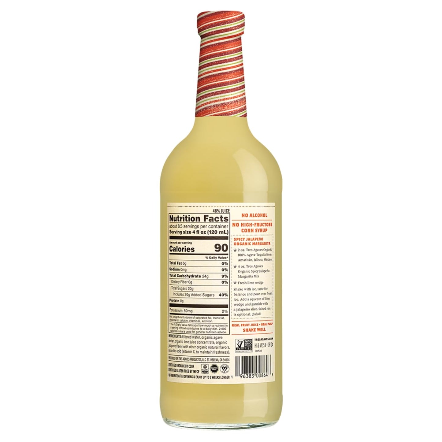 Organic Spicy Jalapeño Margarita Mix - Real Lime Juice, Agave & Chili Flavor - 90 Calories - Vegan, Gluten-Free - 750ml (2 Pack)