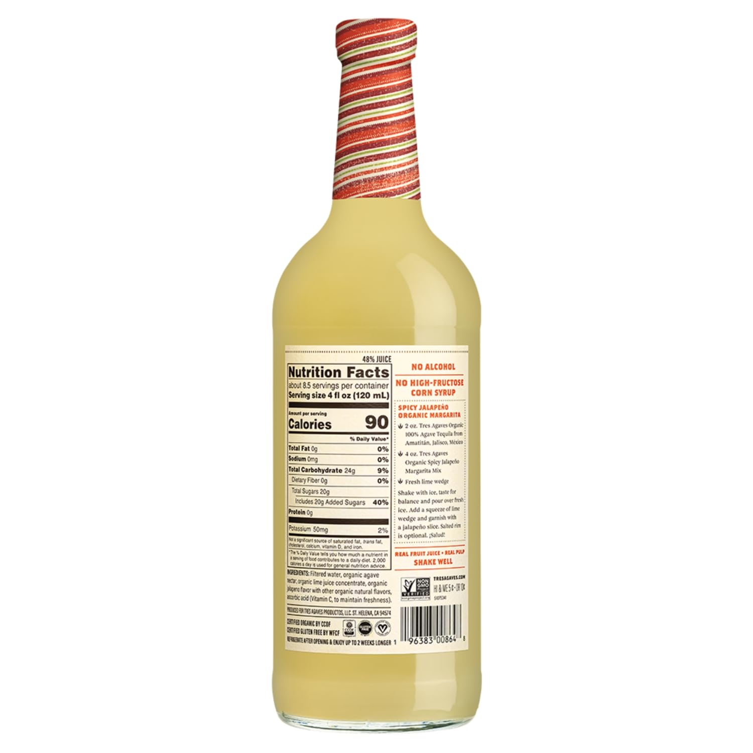 Organic Spicy Jalapeño Margarita Mix - Real Lime Juice, Agave & Chili Flavor - 90 Calories - Vegan, Gluten-Free - 750ml (2 Pack)