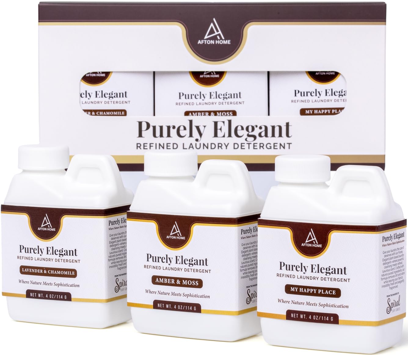 Luxury Laundry Detergent Liquid Soap Sampler 3 Pack by Purely Elegant, 4oz Travel Size Variety Set, Lavender & Chamomile, Amber & Moss, My Happy