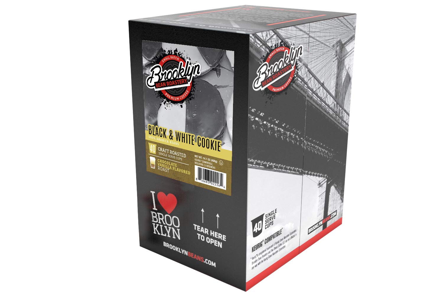 Brooklyn Beans Black and White Cookie Coffee Pods - Compatible with Keurig K Cup Brewers Including 2.0 Machines, 40 Count, Dessert-Inspired