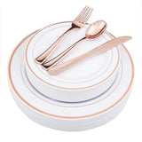 WDF-125PCS Rose Gold Plastic Silverware&Disposable Plastic Plates - Disposable Plates include 25 Dinner Plate,25 Salad Plate,25 Forks, 25 Knives, 25