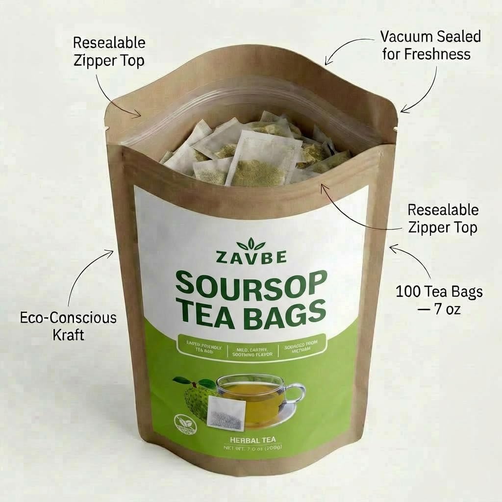100 Soursop Tea Bags - 100% Pure Soursop Graviola Leaf Tea | Hojas de Guanabana | Wildcrafted | Caffeine-Free, Sugar-Free, Non-GMO, Vegan |