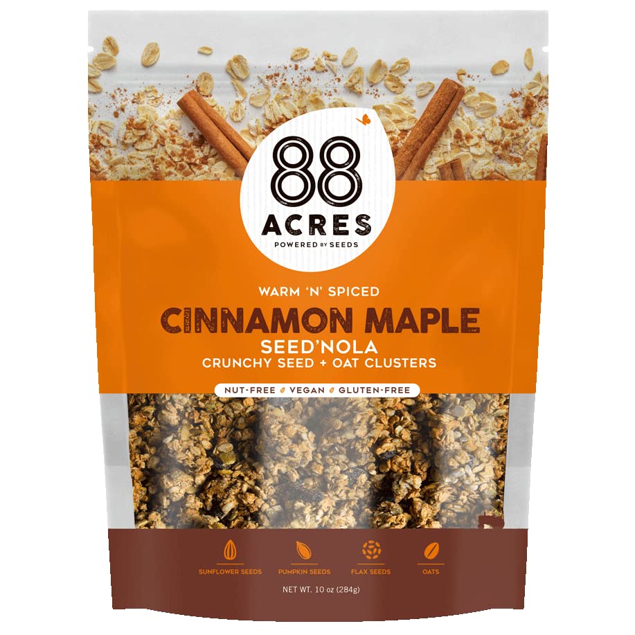 88 Acres Seed Granola | Gluten Free, Nut Free, Non GMO, School Safe, Healthy Vegan Breakfast Cereal | 1 Pack (Cinnamon Maple)
