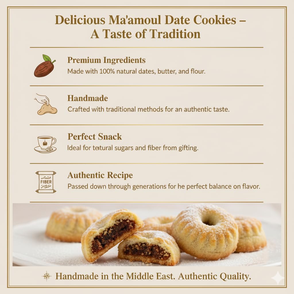 Zaitoune Maamoul Date Cookies - 9 oz - Authentic Middle Eastern Sweets | Arabic Cookies with Dates - Premium Dessert Gifts in Elegant Tin