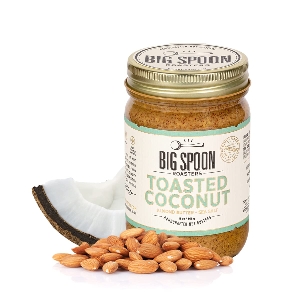 Big Spoon Roasters Toasted Coconut Almond Butter with Sea Salt - Keto Friendly, Low Sugar Almond Butter - Crunchy & Bee-Friendly Almonds - Gourmet