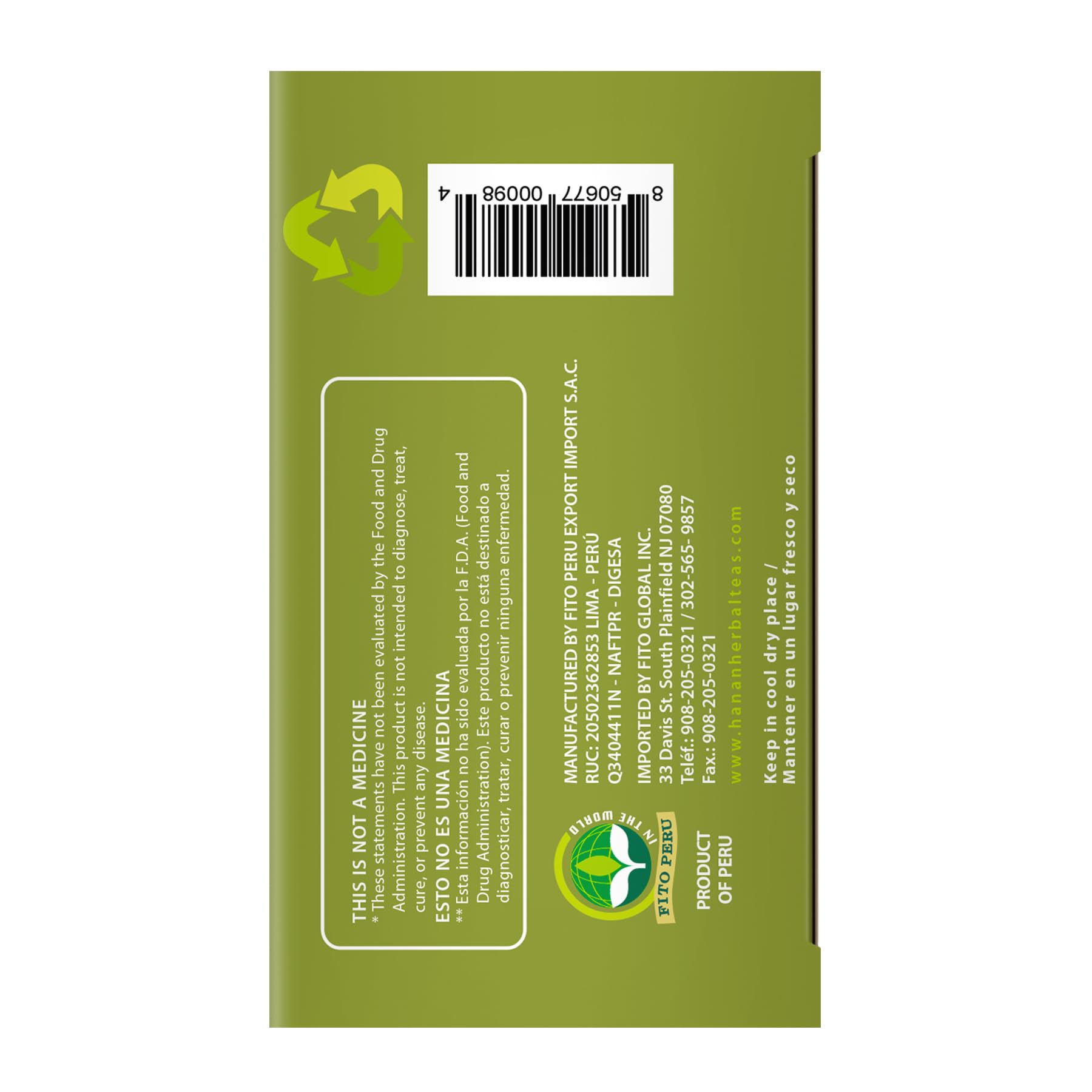 Hanan Peruvian Secrets Cola De Caballo Herbal Tea | 100% Natural Horse Tail | 25 Tea Bags | Naturally Supports Normal Kidney and Urinary Tract