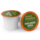 Door County Coffee Highlander Grogg Flavored Ground - 10 Count Single Serve Cups - Medium Roast - 100% Specialty Arabica - Flavored Gourmet - Caramel