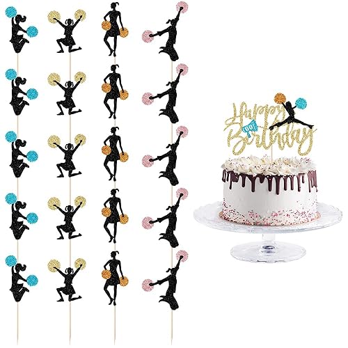 21 piece set Cheerleader Happy birthday cake topper-Cheerleading gymnastics cupcake top hat -cheerleader gymnast girl cake selection gym theme