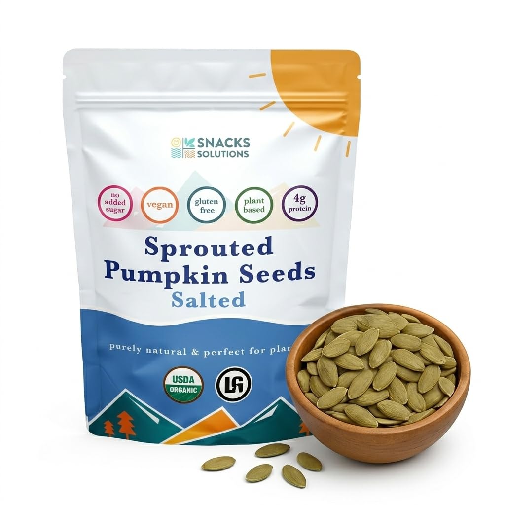 Snacks Solutions Sprouted Pumpkin Seeds (5 oz - Pack of 6, Salted) USDA Organic, Kosher Certified, Rich in Protein