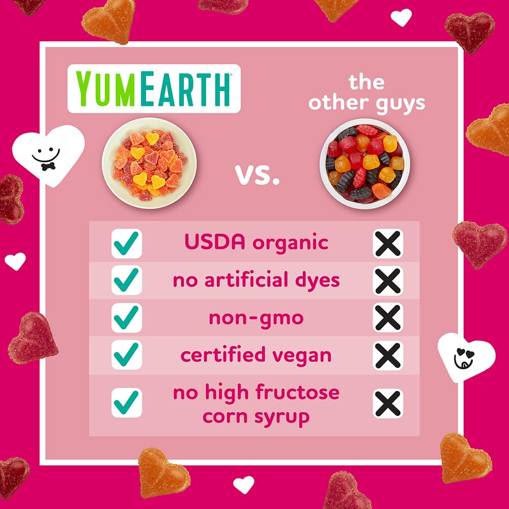 YumEarth Organic Valentine Sugarcoated Gummy Fruit Hearts - Fruity Candy, Gluten Free Snacks for Kids - Allergy Friendly, Non-GMO, No Artificial Dyes