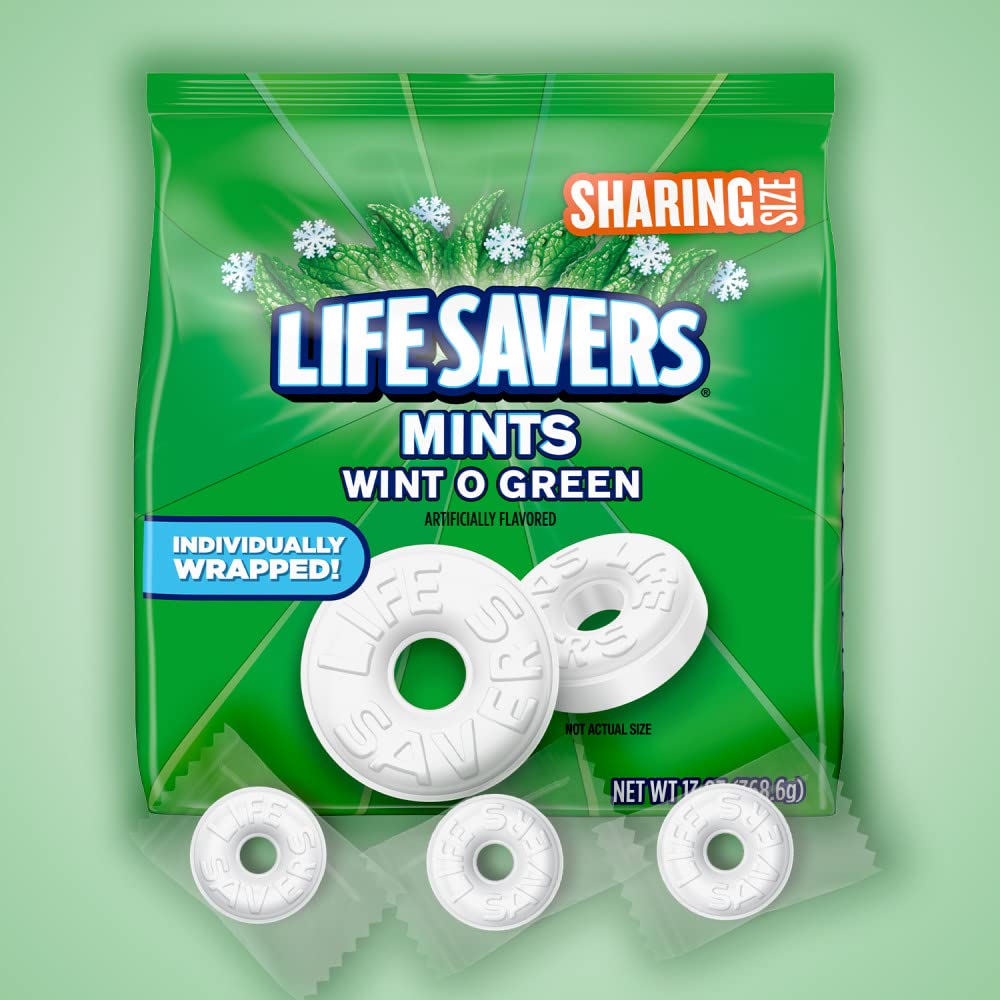 Life Savers, Wint-O-Green Summer Candy Individually Wrapped Hard Mints, Sharing Size, 13 Ounce