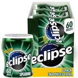 (6 Pack) ECLIPSE Spearmint Sugar Free Chewing Gum Bulk Pack, 60 Piece Bottle