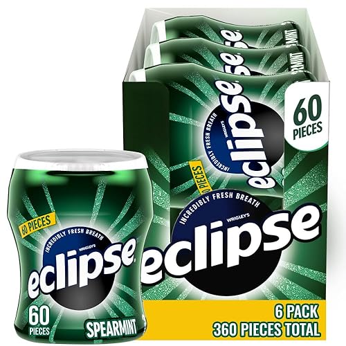 (6 Pack) ECLIPSE Spearmint Sugar Free Chewing Gum Bulk Pack, 60 Piece Bottle