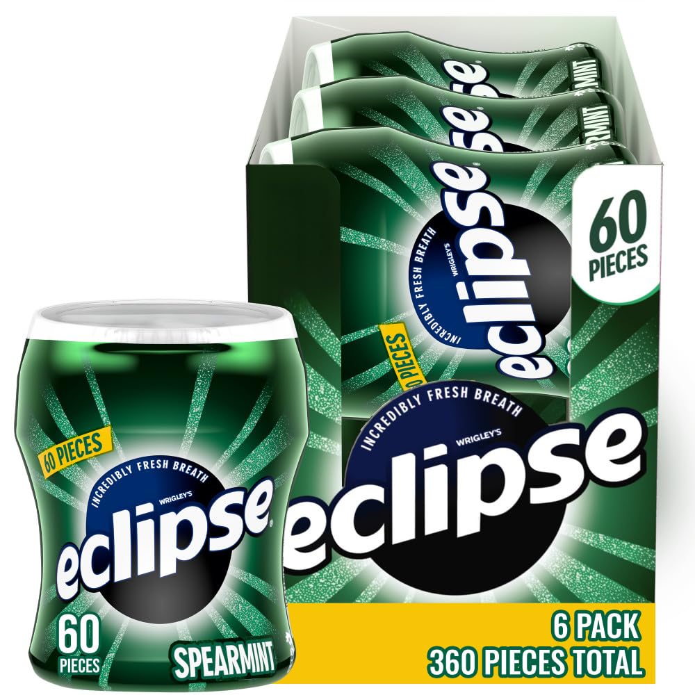 (6 Pack) ECLIPSE Spearmint Sugar Free Chewing Gum Bulk Pack, 60 Piece Bottle