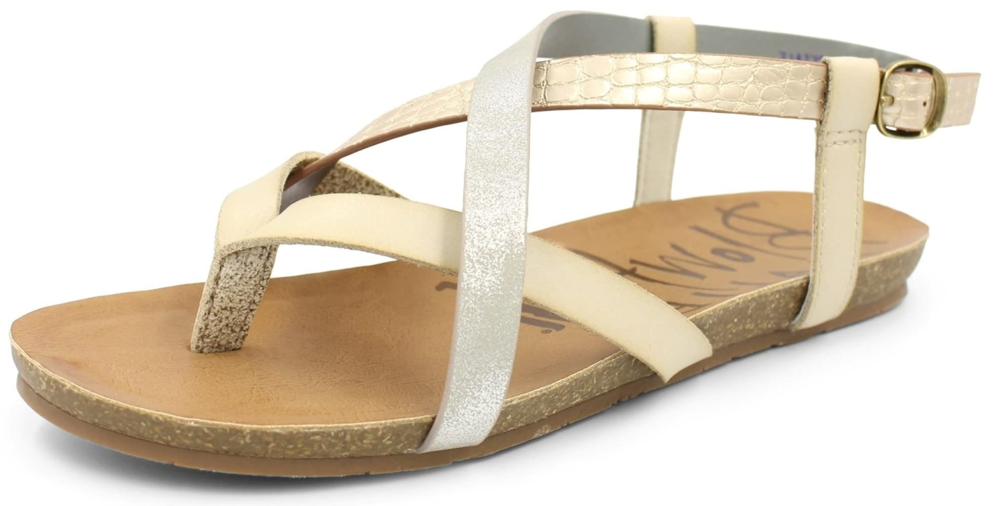 Blowfish Malibu Women's Granola Flat Sandal, Gold Dile/Silvermoon/White, 7 M US