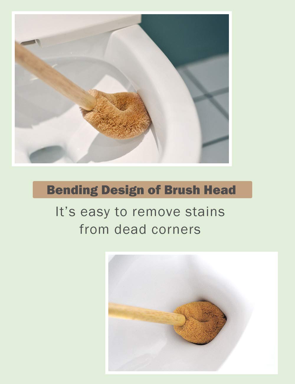 Updated Modern Version Toilet Bowl Brush, Natural Coconut Fiber Brush Head and Beechwood Handle for Bathroom Toilet - Sturdy, Deep Cleaning