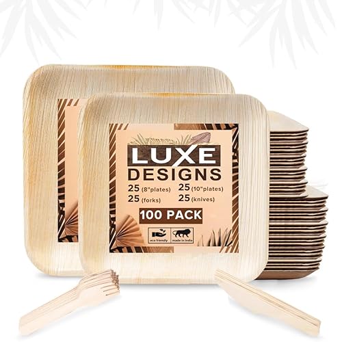 Luxe Designs Palm Leaf Plates - Eco-Friendly Alternative to Bamboo & Plastic - Heavy-Duty Compostable & Biodegradable Party Plates - Microwave & Oven
