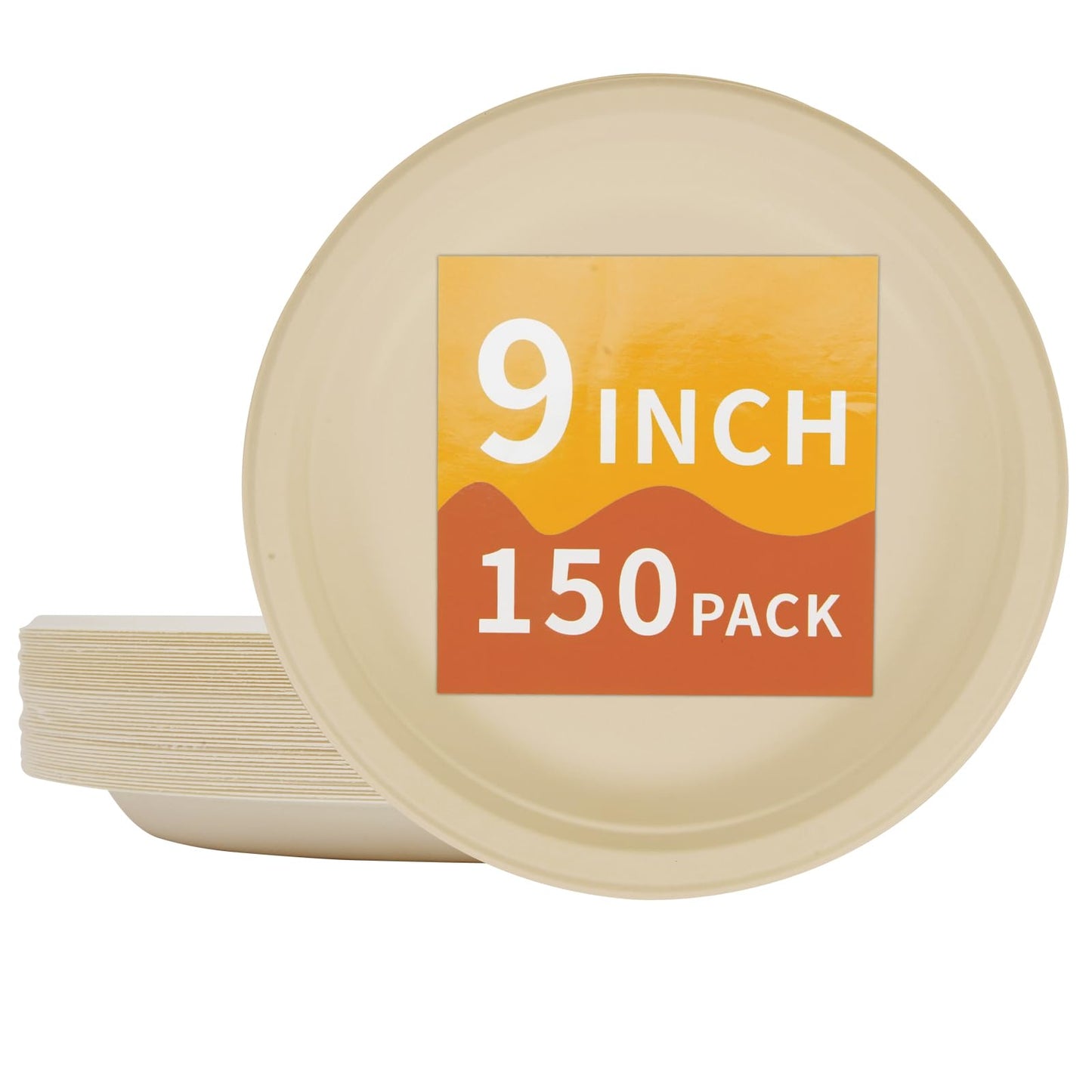 ZEARE Compostable Paper Plates 9 Inch - 100% Biodegradable, Heavy Duty Eco-Friendly Disposable Plates for Camping?Parties, Weddings, BBQ (150 Pack)
