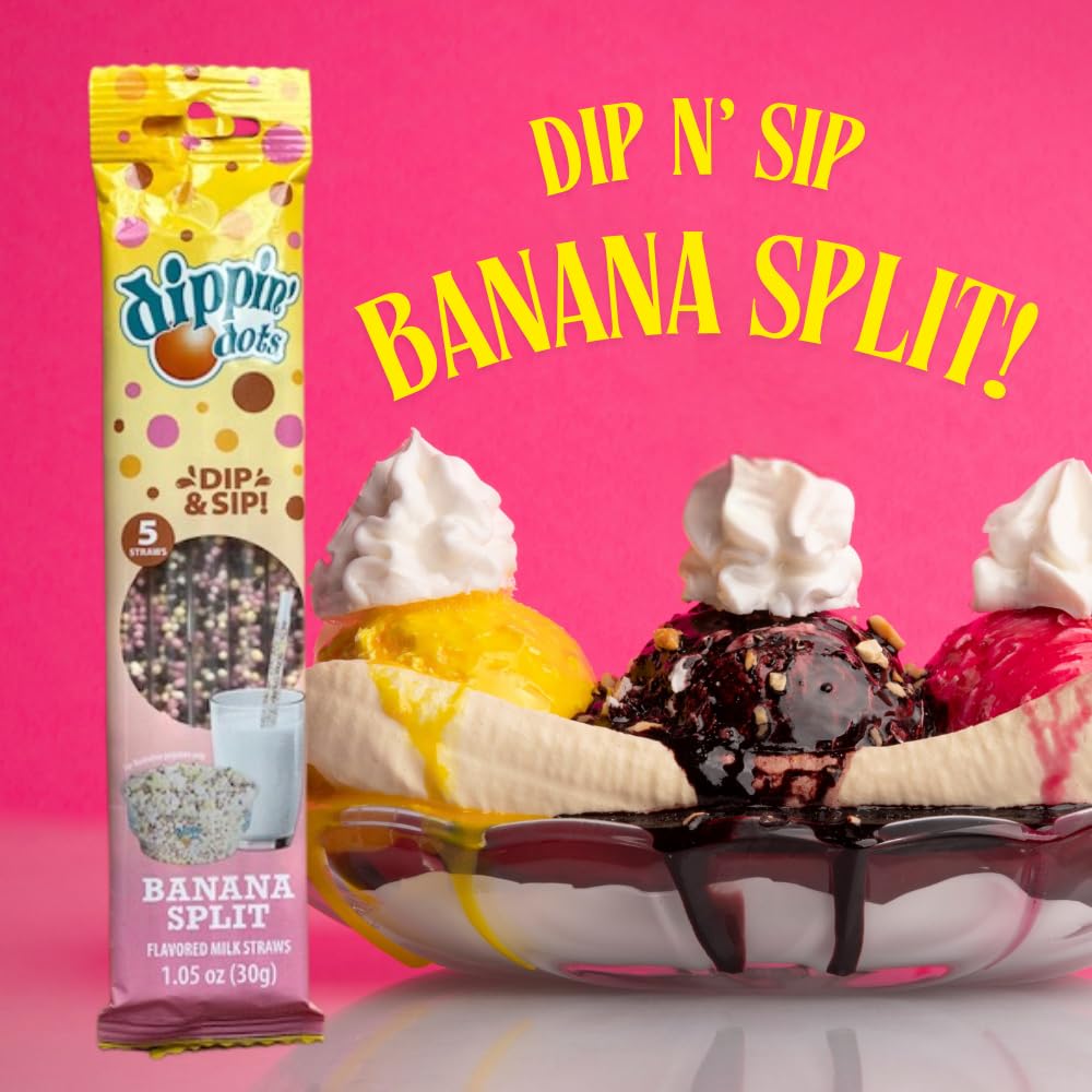 Dippin’ Dots Magically Flavored Milk Straws, Cotton Candy, Cookies 'n Cream, and Banana Split, 6-Pack Party Bundle (30 Count) | Fun Magic Straws