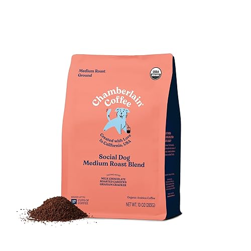 Chamberlain Coffee Medium Roast Ground Coffee - USDA Organic Specialty Blend - Smooth & Balanced w/Milk Chocoloate & Roasted Cashews Notes - Freshly