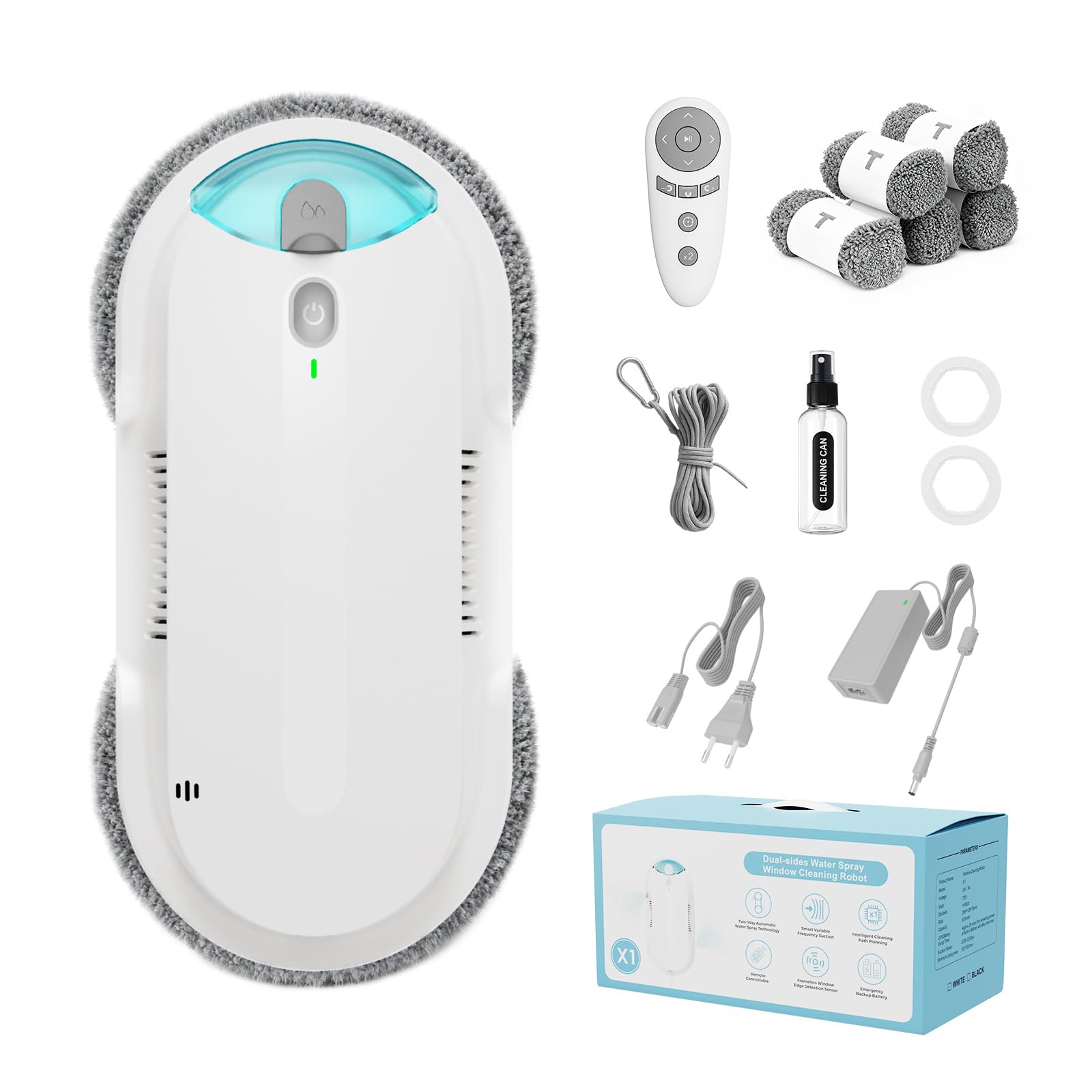 HIXZAP Window Cleaning Robot - Double Helix 4800-6400Pa Suction, Dual Ultrasonic Spray, 85ml Tank, Edge Detection, Anti-Drop, 3 Cleaning Modes