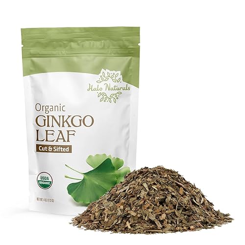 Halo Naturals Organic Ginkgo Leaf Cut & Sifted, 4 Ounces (Ginkgo biloba) USDA Certified | Resealable Pouch| Packaged in The USA