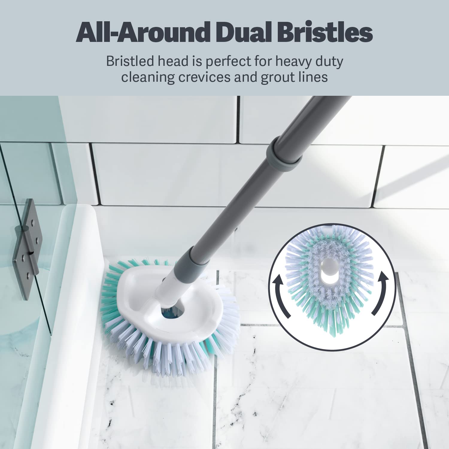 Casabella Tub and Tile Brush with 28 Inch Extendable Handle and Scrubber Pad