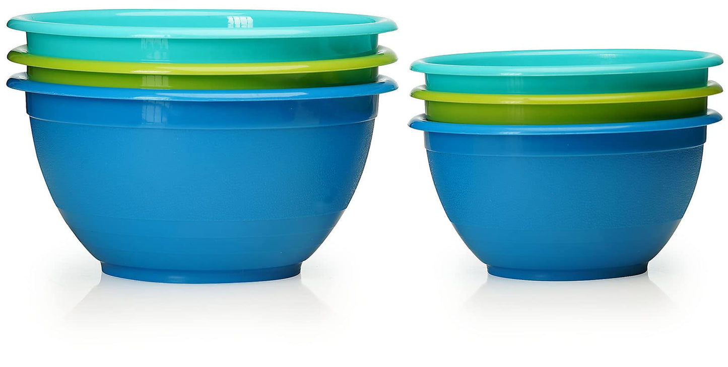 Stephanie Imports Made in USA 6-Piece Set of Prep & Store Plastic Bowls with Clear Lids (BPA-Free and Dishwasher Safe) - Blue, Teal and Green