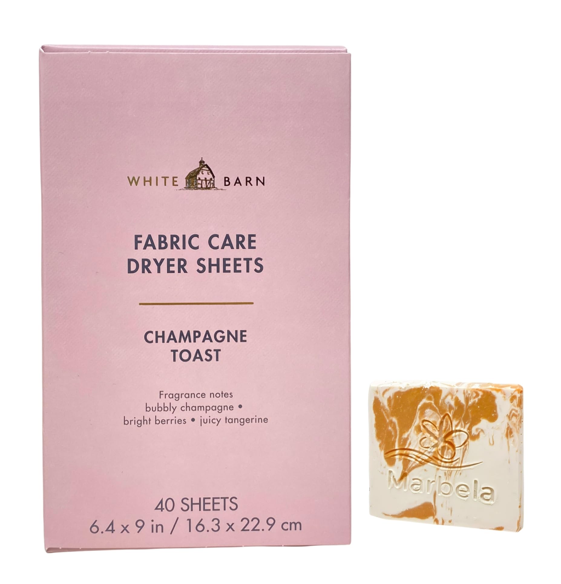 Bath & Body Works Champagne Toast Fabric Care Dryer Sheets - Box of 40 sheets - with a Peach Gardenia Sample Soap