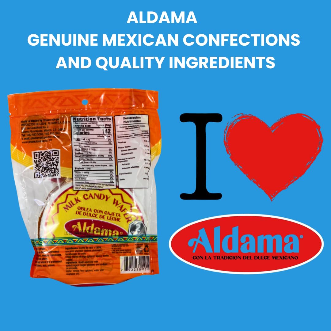ALDAMA Medium Obleas Mediana Wafer Milk Candy - 8.81 oz | Creamy Mexican Oblea Cookies with Dulce de Leche Filling (1-Pack)