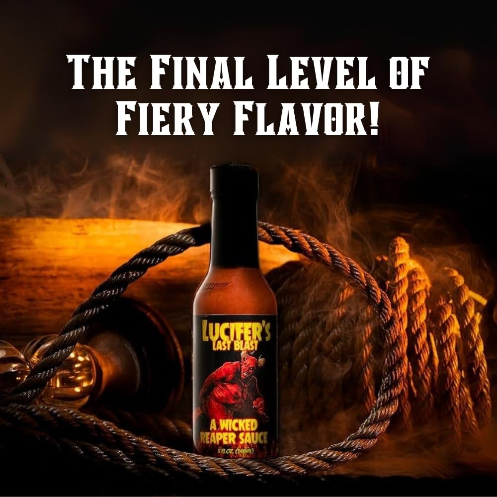 Hellfire Lucifer's Last Blast A Wicked Carolina Reaper Sauce, Gourmet, Award-Winning Sauce, Contains 65% Pure Carolina Reaper Pepper Mash, EXTREME