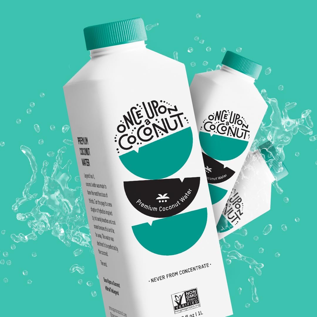 Once Upon a Coconut Premium Coconut Water 1L - Low Calorie All-Natural Drink with Electrolytes - Non-GMO - Gluten-Free - 33.8 Fl Oz (Pack of 4)