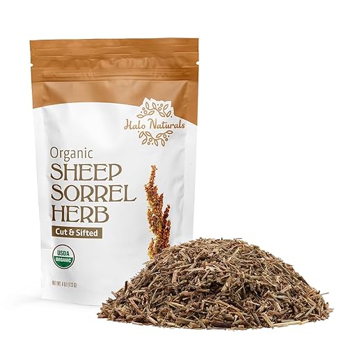 Halo Naturals Organic Sheep Sorrel Herb Cut & Sifted, 4 Ounces (Rumex acetosella) USDA Certified | Resealable Pouch| Packaged in The USA