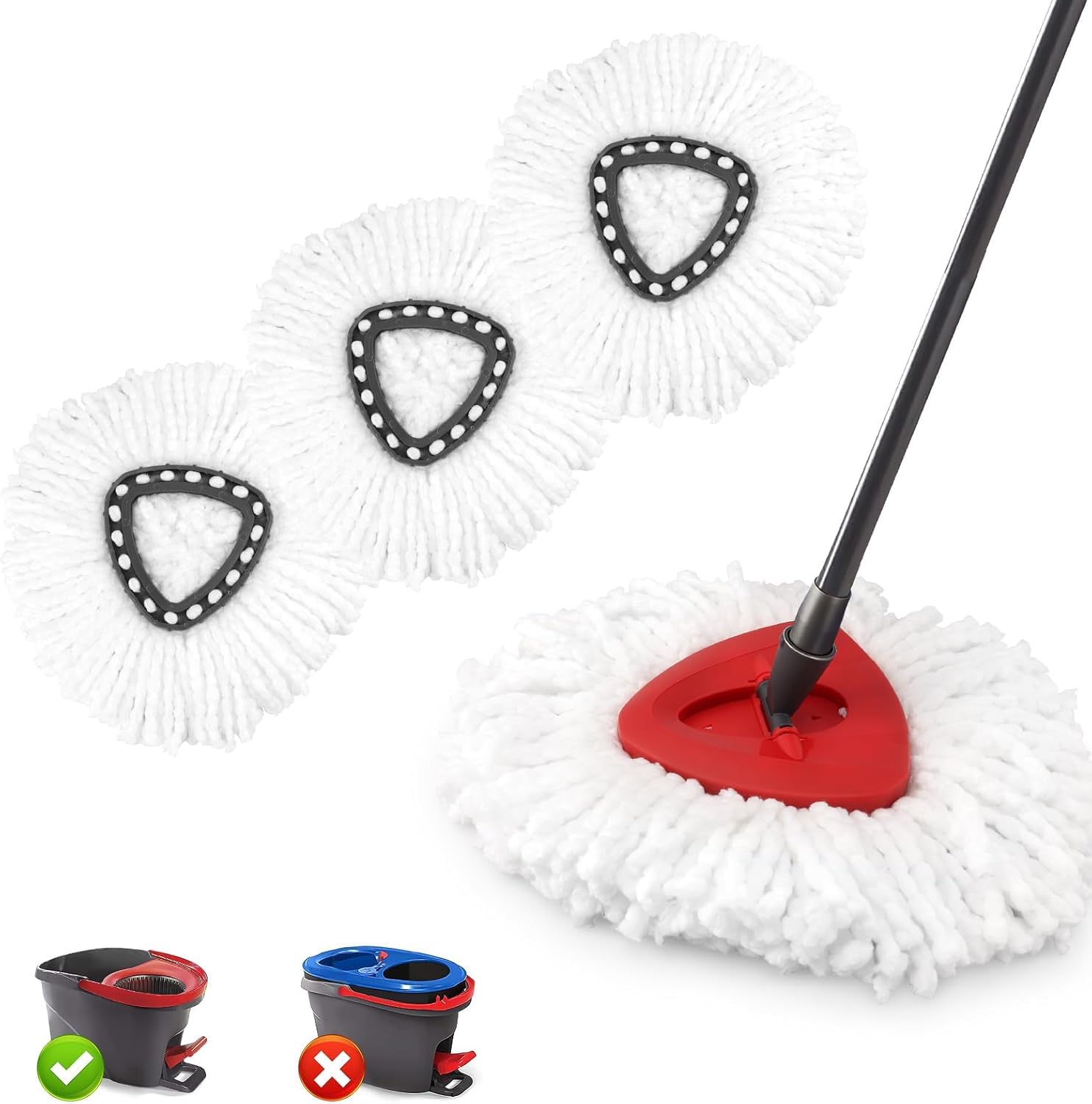 Eshoppercity Brand - 3 Pack Spin Mop Replacement Head Easywring 1-Tank System, Easy Cleaning, Microfiber, Machine Washable Compatible with Wring Spin