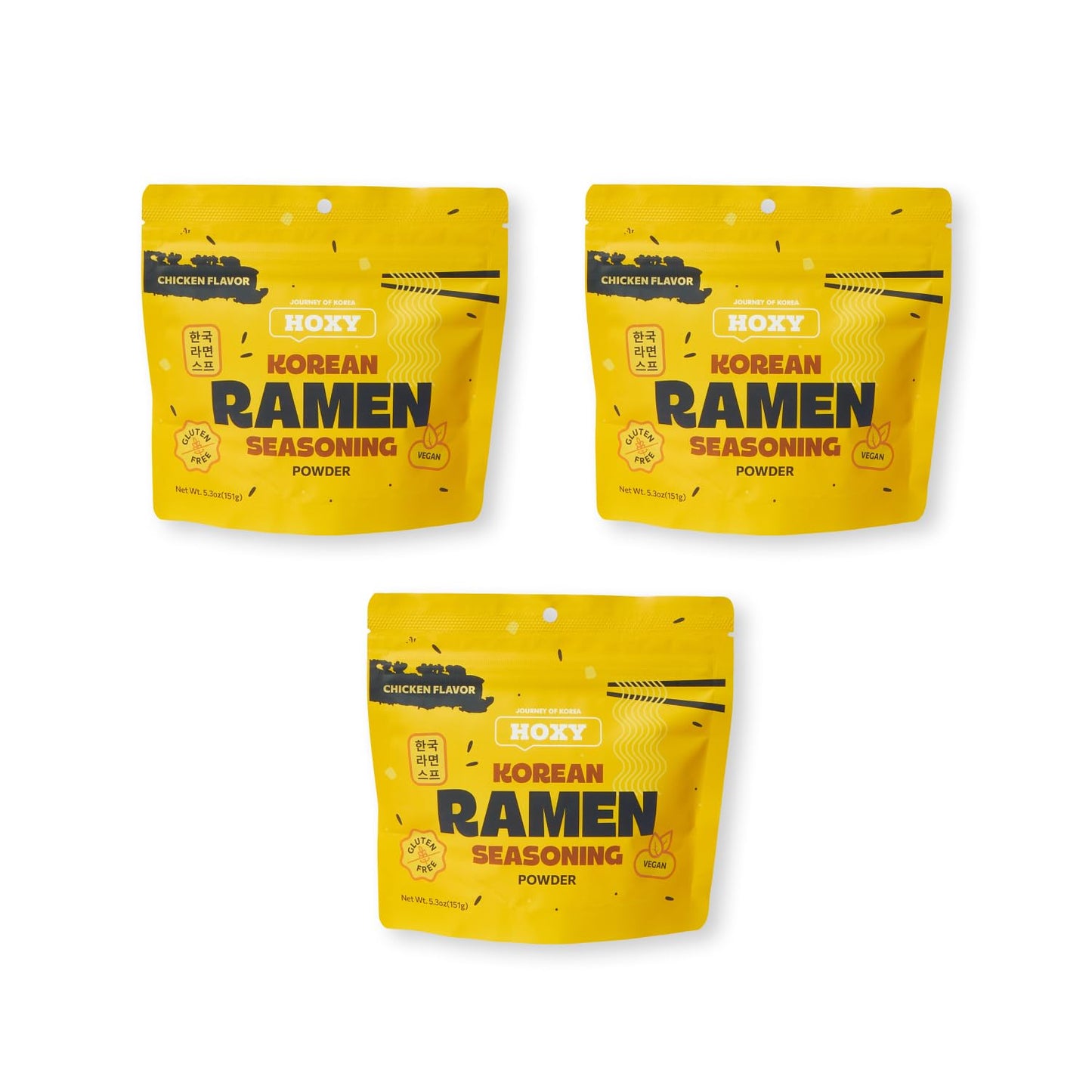 HOXY Journey of Korea "Korean Ramen Seasoning" | Gluten Free, Vegan | Finest Ramen Seasoning Powder | 5.3oz (CHICKEN, Pack of 3)