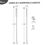 Hiware Straw Cleaner Brush Set, 8-Piece Long Cleaning Brush for Straws on Tumbler, Water Bottle, Sippy Cup, and Pipes, Tubes or Hummingbird Feeders