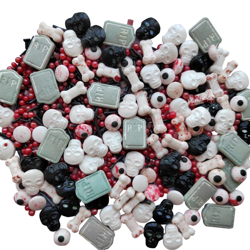 1 Bottle Candy Eyeballs Bloody Red Eyes Dog Bones Cake Cupcake Toppers Cookie Decorations Edible Dessert Sprinkles Mix for Halloween Cake Cupcakes