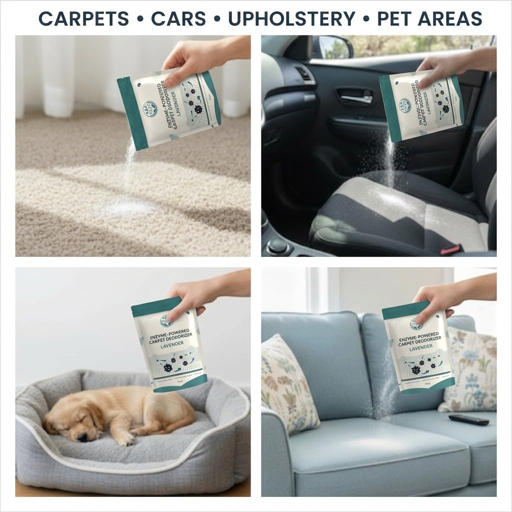 GLAT Group Enzyme-Powered Carpet Deodorizer (Powder) - Lavender | Natural Pet Odor Eliminator | Bio-Enzymatic Formula, Premium Performance, Eco