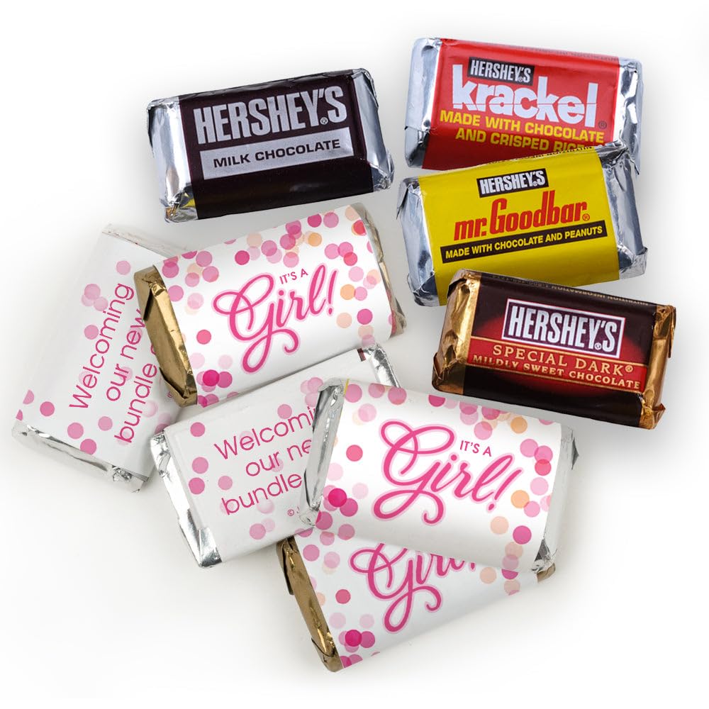 It's a Girl Baby Shower Favors Personalized Wrappers for Miniatures (100 Pack)
