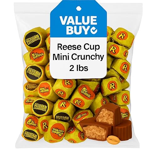 Crunchy Peanut Butter Miniature Cups - Individually Wrapped Milk Chocolate Candy Rees Mini Crunchy Cups Bulk - 2 Pounds 85380