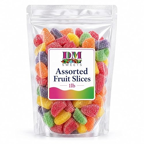 Assorted Fruit Slices - 1 lb of Variety Lemon Cherry Strawberry Orange Bulk Bag of Sugar Coated Chewy Treats