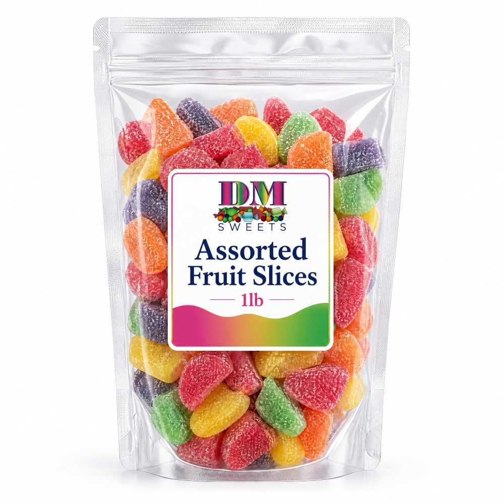 Assorted Fruit Slices - 1 lb of Variety Lemon Cherry Strawberry Orange Bulk Bag of Sugar Coated Chewy Treats