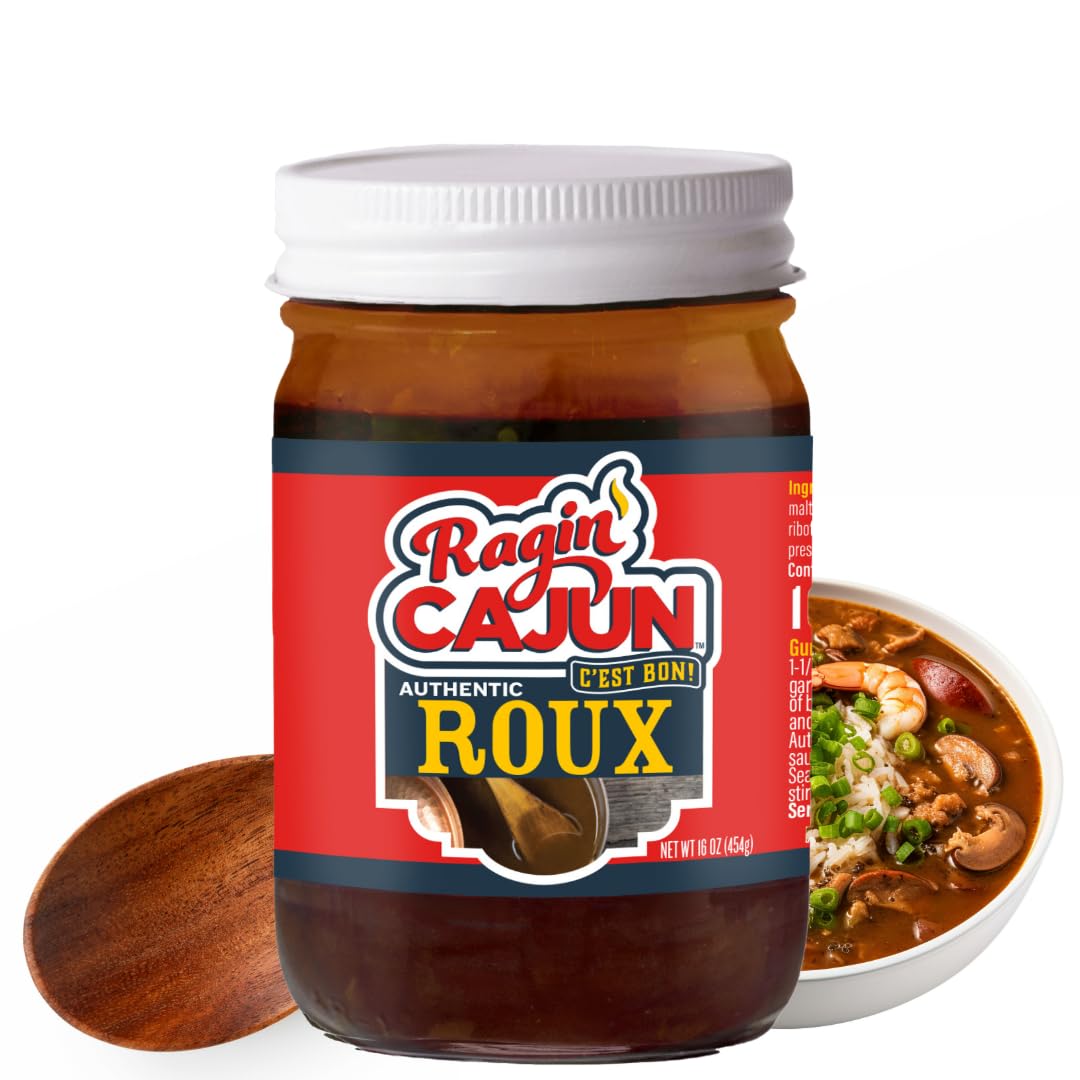 Ragin' Cajun Authentic Roux - 16 oz Jar - Pack of 2, No MSG - Louisiana Cajun Base for Gumbo, Stews & Gravies, Easy to Use