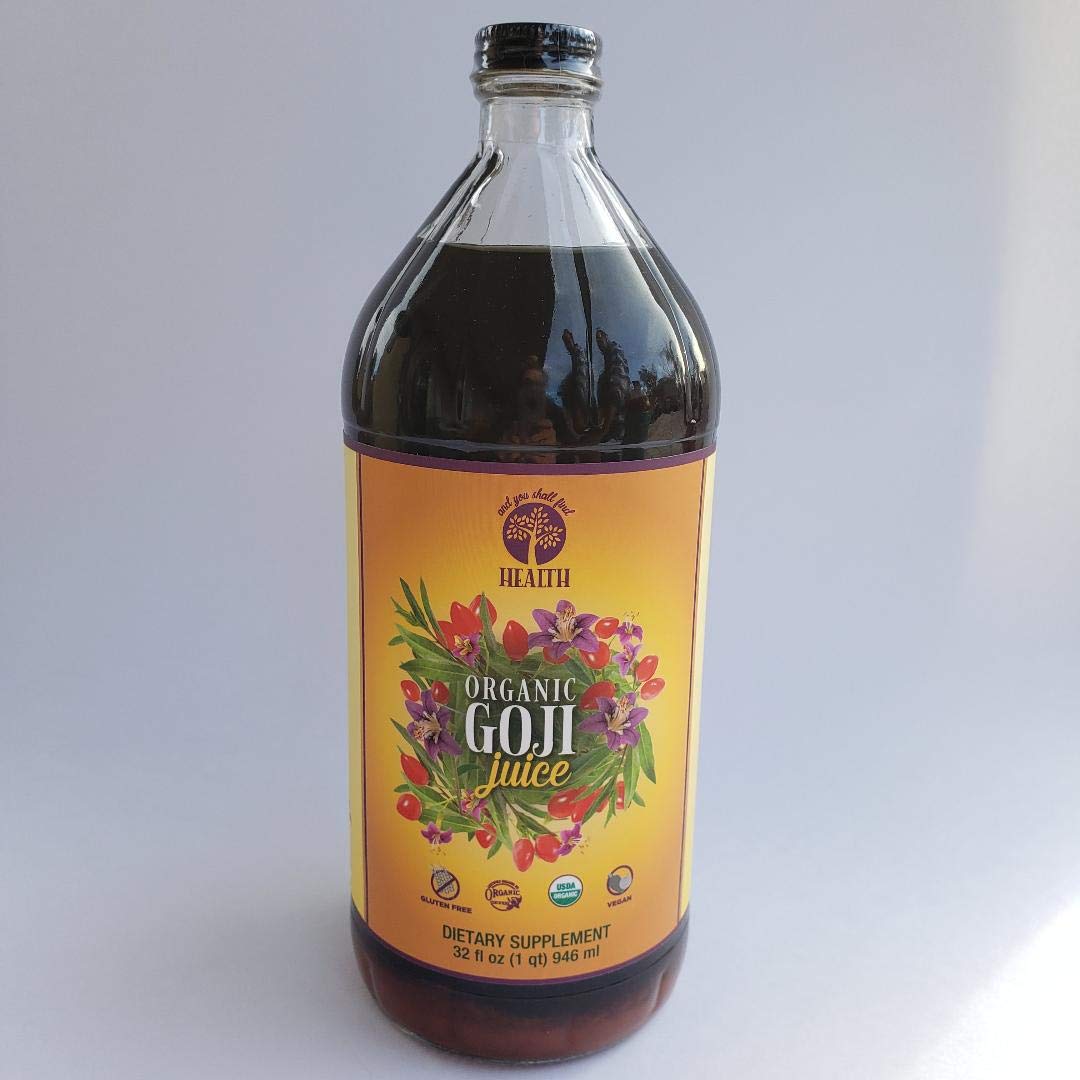 Organic Only GOJI Fruit Juice 100% Pure Puree 32oz (1qt) GLASS Bottle - The Happy Berry Vitamin Rich Super Juice Traditionally Prepared - 30g Goji