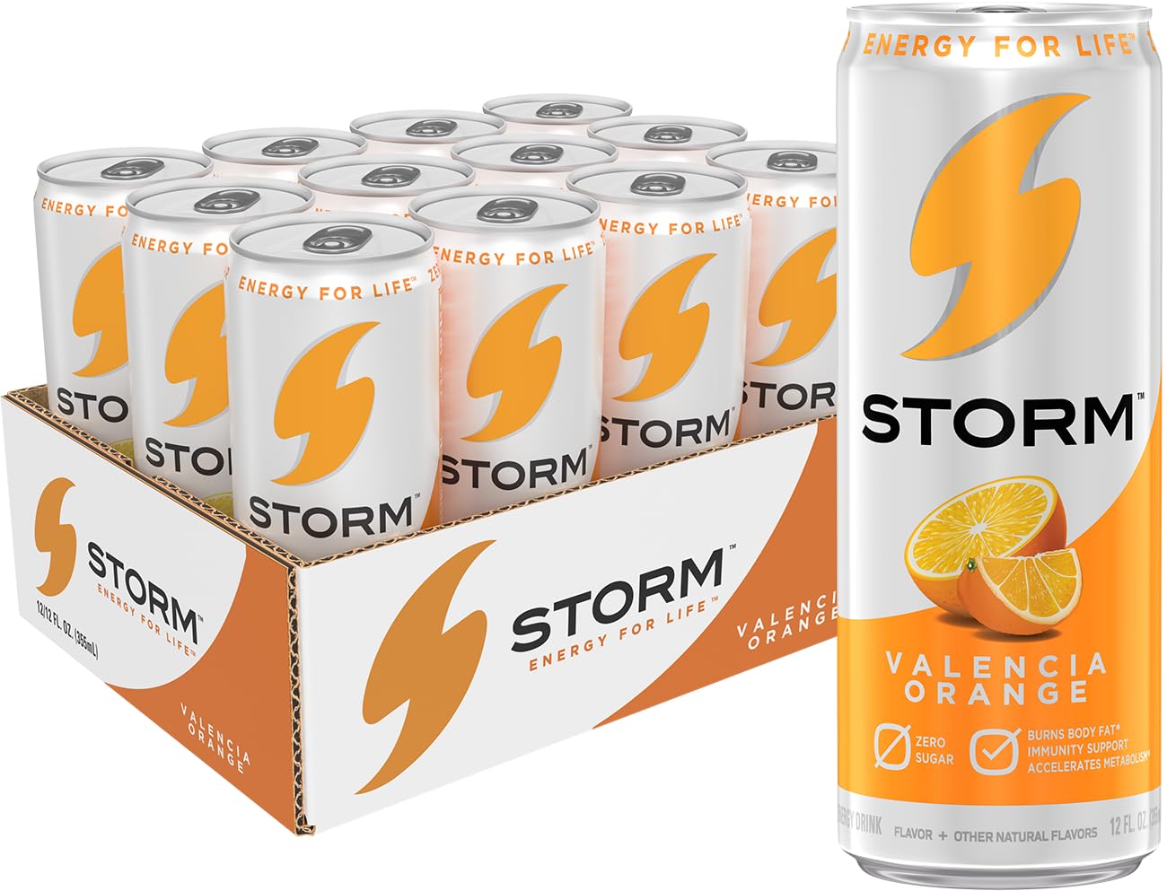 STORM Valencia Orange, Fitness & Wellness Energy Drink, 12 Fl Oz (Pack of 12)