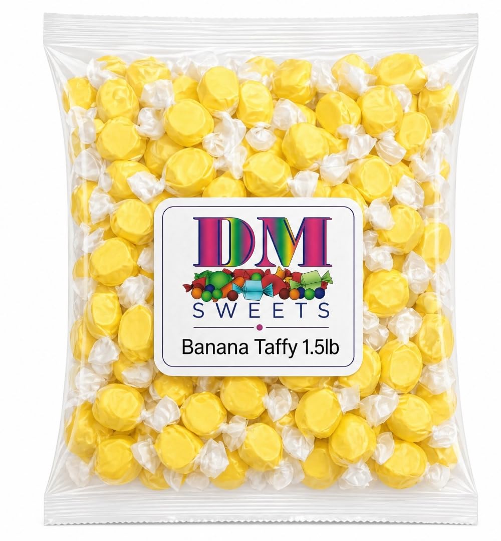 Banana Taffy - 1.5 lbs of Chewy Candy in a Bulk Bag Soft Individually Wrapped Classic Salt Water Flavor