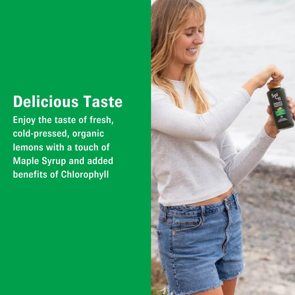 Organic SuperAde Hydration Drink, Digestive and Skin Health, SuperFood Lemonade by Sol-ti, Cold-Pressed Chlorophyll, Aloe and Lemon Juice Blend, 16