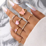 Pink Butterfly Ring Set Love Diamond Ring Set of Eight